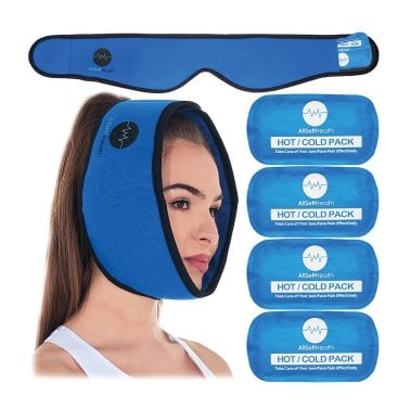AllSett Health® Face Ice Pack Wrap for TMJ Relief, Wisdom Teeth, Jaw, Head, and Chin with 4 Reusable Hot-and-Cold Gel Packs