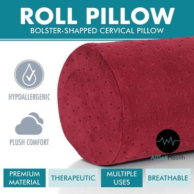 AllSett Health® Ergonomic Bamboo Cylinder Bolster Pillow with Removable Washable Cover (Red)