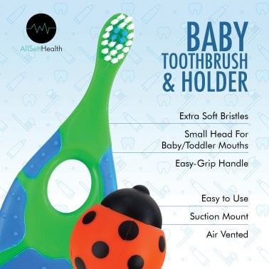 AllSett Health® Baby and Toddler Soft-Bristle Training Toothbrush, 0 to 2 Years, with Toothbrush Holder, 6 Pack