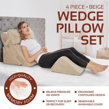 AllSett Health® 4-Piece Orthopedic Bed Wedge Pillows Set (Beige)