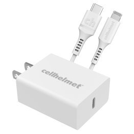 cellhelmet® 20-Watt Single-USB Power Delivery Wall Charger with USB-C® to Lightning® Round Cable, 3 Feet