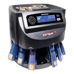 SafeTech Viper V395 Coin Counter, Sorter, and Wrapper, with 48 Preformed Wrappers and Dust Cover