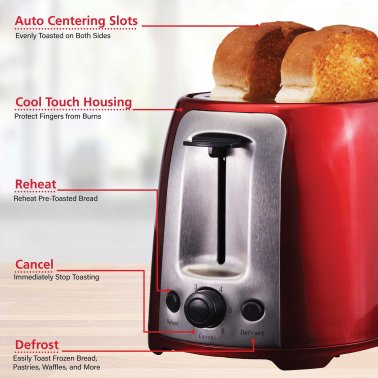 Brentwood® 2-Slice Cool-Touch Toaster with Extra-Wide Slots (Red)