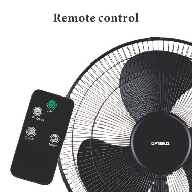 Optimus F-1672 3-Speed 50-Watt 16-In. Portable Oscillating Stand Fan with Remote (Black)