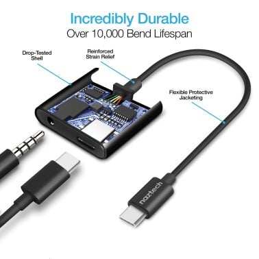 Naztech® USB-C® to 3.5 mm Audio Plus Charge Adapter