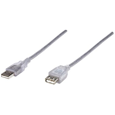 Manhattan® A-Male to A-Female USB 2.0 Extension Cable, Translucent Silver (6 Ft.)
