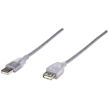 Manhattan® A-Male to A-Female USB 2.0 Extension Cable, Translucent Silver (10 Ft.)