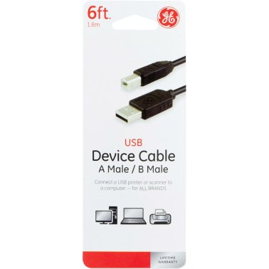 GE® USB-A to USB-B Cable, 6ft