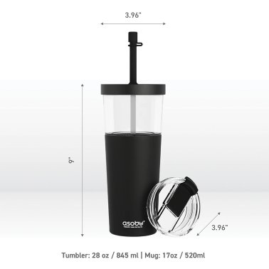 ASOBU® Marina See-Through Triton™ Tumbler with Flexible Straw (Black)