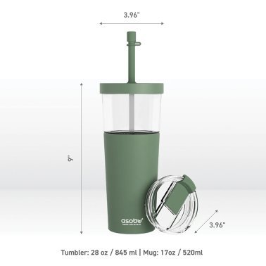 ASOBU® Marina See-Through Triton™ Tumbler with Flexible Straw (Green)