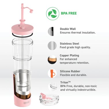 ASOBU® Marina See-Through Triton™ Tumbler with Flexible Straw (Pink)
