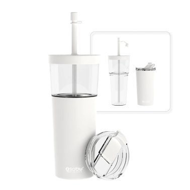 ASOBU® Marina See-Through Triton™ Tumbler with Flexible Straw (White)