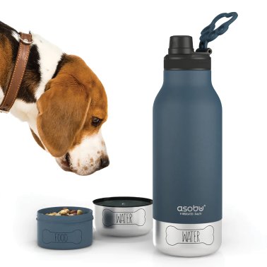 ASOBU® Buddy 32-Oz. 3-in-1 Water Bottle with Removable Dog Bowl and Food Compartment (Blue)