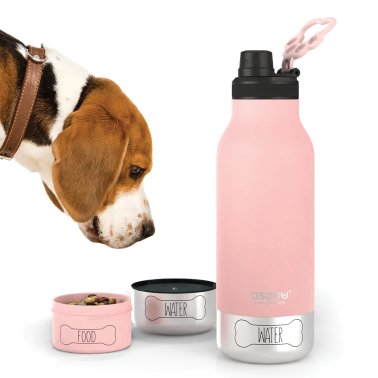 ASOBU® Buddy 32-Oz. 3-in-1 Water Bottle with Removable Dog Bowl and Food Compartment (Pink)