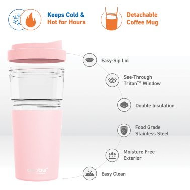 ASOBU® Vista 20-Oz. Stainless Steel Clear-Insulation Tritan™ Coffee Mug (Pink)