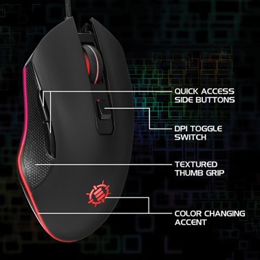 ENHANCE Infiltrate™ Blackout Corded Computer Gaming Mouse, 6 Buttons, Black