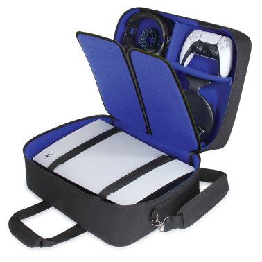 USA Gear® Protective Console Travel Case for PS5™, Black with Blue Interior