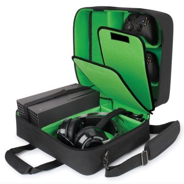 USA Gear® Protective Console Travel Case for Xbox® Series X/S, Black with Green Interior