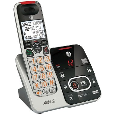 AT&T® DECT 6.0 1 Handset Big-Button Cordless Phone System with Digital Answering System and Caller ID, Black and Silver