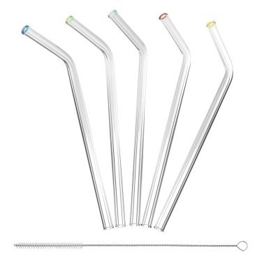 Better Houseware Glass Straws with Cleaning Brush, Set of 5 (Extra-Wide)