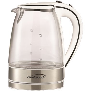 Brentwood® 1,100-Watt 1.8-Qt. 7-Cup Cordless Tempered-Glass Electric Kettle with Auto Shut-off (White)