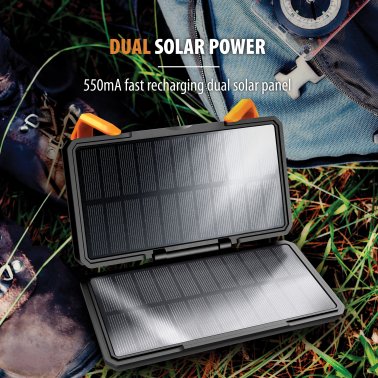 ToughTested® Dual-Solar-Panel Switchback 10,000 mAh Power Bank