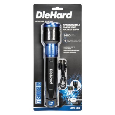 DieHard® 3,400-Lumen Water-Resistant Aluminum COB LED Rechargeable Flashlight with Power Bank