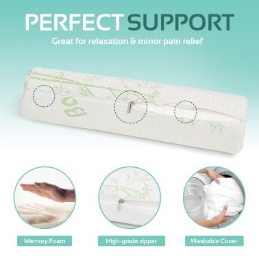 AllSett Health® Bamboo Cervical Neck Roll Memory Foam Pillow, 2 Pack