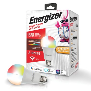 Energizer® Connect LED 10-Watt (60-Watt Equivalent) Multi-White and Multicolor Smart Bulb, A19 Bulb Shape, E26 Medium Base, Dimmable