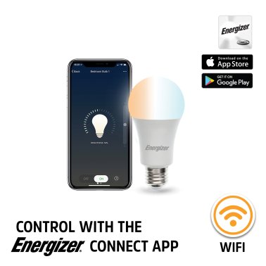 Energizer® Connect LED 11-Watt (60-Watt Equivalent) Multi-White Smart Bulb, A19 Bulb Shape, E26 Medium Base, Dimmable