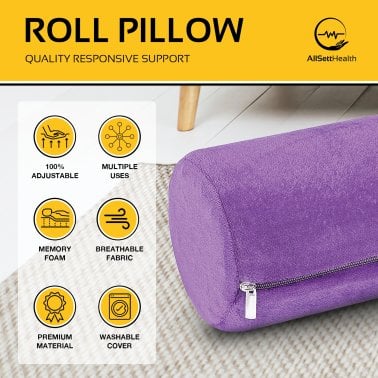 AllSett Health® Cervical Cylinder Bolster Ergonomic Memory Foam Pillow with Removable Washable Cover (Purple)