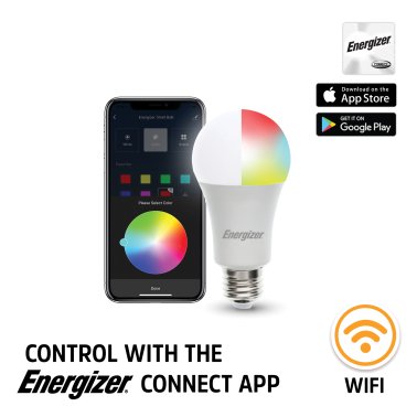 Energizer® Connect LED 11.5-Watt (60-Watt Equivalent) White and Multicolor Smart Bulb, A19 Bulb Shape, E26 Medium Base, Dimmable (4 Pack)