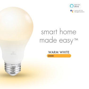 Globe Electric A19-Shape E26-Base Wi-Fi® Smart Dimmable Soft-White 60-Watt-Equivalent Frosted LED Light Bulbs, 2 Pack