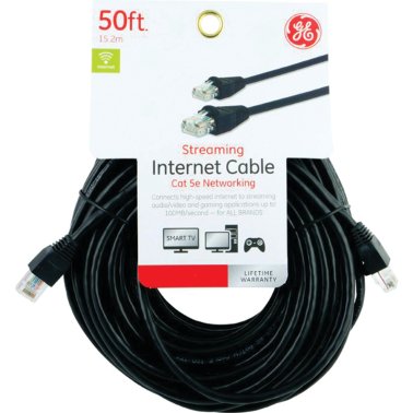 GE® 50-Ft. CAT-5E Ethernet Cable, Black