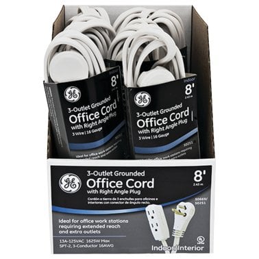 GE® 8-Ft. 3-Outlet Grounded Office Cord, White