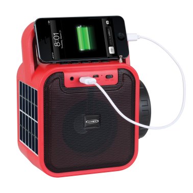 JENSEN® Portable Rechargeable Bluetooth® Speaker with FM Radio, Flashlight, Solar Panel, and USB Port, Red, JEP-175
