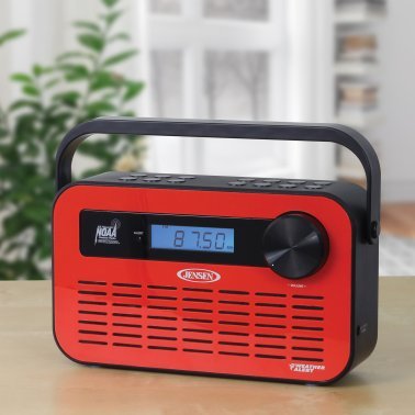 JENSEN® Portable Digital AM/FM Weather Radio with Weather Alert and 2-Way Charging, Red, JEP-250