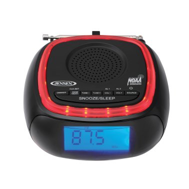 JENSEN® Digital AM/FM Weather Band Alarm Clock Radio with NOAA® Weather Alert and Red LED Alert Indicator Ring