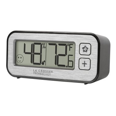 La Crosse Technology® Battery-Powered Mini Digital Alarm Clock with Comfort Meter, Indoor Temperature, and Humidity