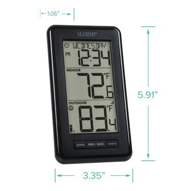 La Crosse Technology® Battery-Powered LCD Wireless 2-Piece Digital Weather Thermometer Station with Hygrometer and Calendar