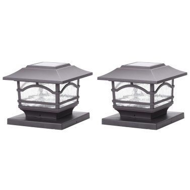 MAXSA® Innovations Mission-Style Solar Post Cap and Deck Railing Lights, 2 Pack (Dark Bronze)