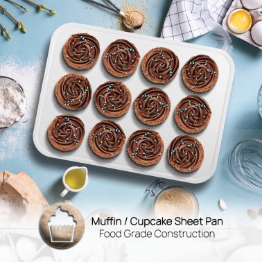 NutriChef 6-Piece Ceramic and Steel Non-Stick Baking Pans with Muffin, Cake, and Cookie Pans
