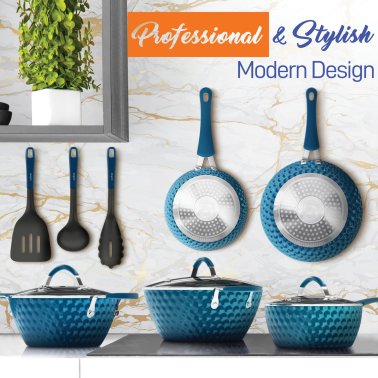 NutriChef Diamond Home Kitchen Cookware Set (Blue)