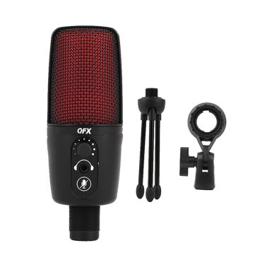 QFX® M-192 Ultra-High-Resolution USB Microphone with RGB Studio Lights and Desk Tripod Stand