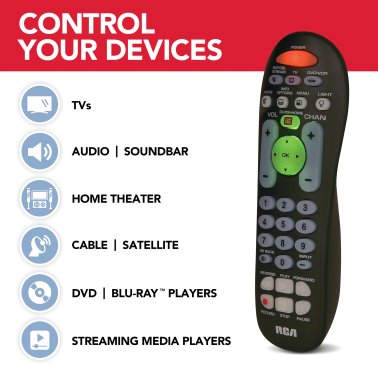 RCA 3-Device Backlit Big-Button Universal Remote, Black