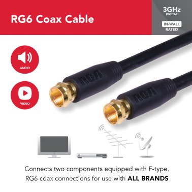 RCA RG6 Coaxial Cable, Black (100 Ft.)