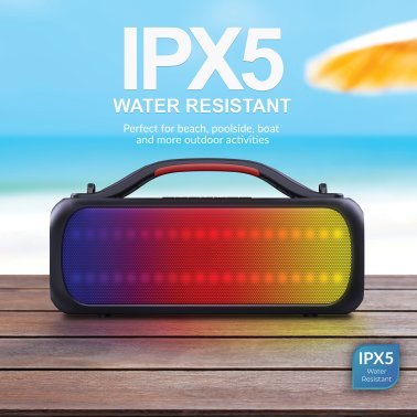 IQ Sound® Poolside Portable Bluetooth® 2.0-Channel Speaker with RGB Lights and Speakerphone, True Wireless, Black, IQ-3535RGB