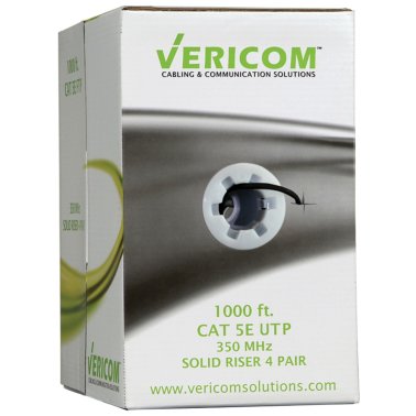 Vericom® CAT-5E U/UTP Solid Riser CMR Cable, 1,000 Ft. (Black)