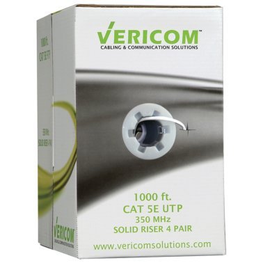 Vericom® CAT-5E U/UTP Solid Riser CMR Cable, 1,000 Ft. (White)
