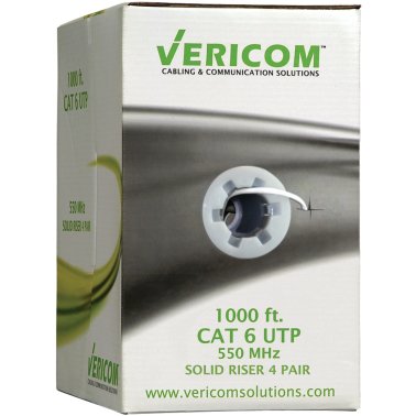 Vericom® CAT-6 U/UTP Solid Riser CMR Cable, 1,000 Ft. (White)